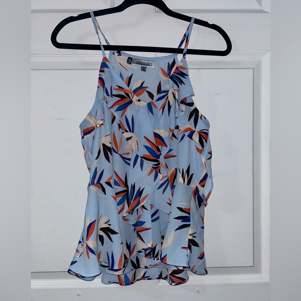 NEW Jennifer Lopez Blue Asymmetrical Ruffled Camisole
